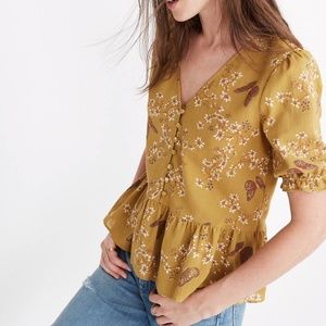Madewell Courtyard peplum top butterflies Medium
